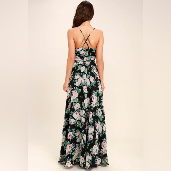 Lulus Legendary Romance Black Floral Print Wrap Maxi Dress Size M - Picture 9 of 12